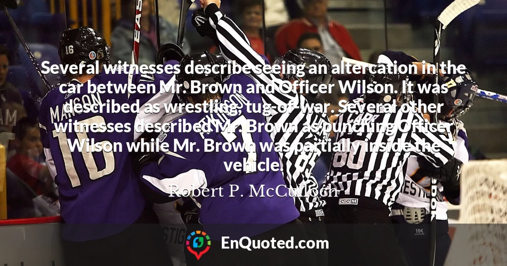 Several witnesses describe seeing an altercation in the car between Mr. Brown and Officer Wilson. It was described as wrestling, tug-of-war. Several other witnesses described Mr. Brown as punching Officer Wilson while Mr. Brown was partially inside the vehicle.