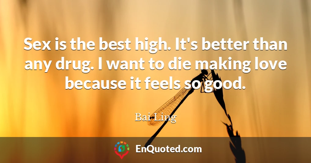 Sex is the best high. It's better than any drug. I want to die making love because it feels so good.