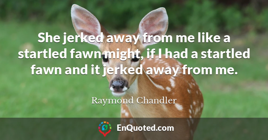She jerked away from me like a startled fawn might, if I had a startled fawn and it jerked away from me.