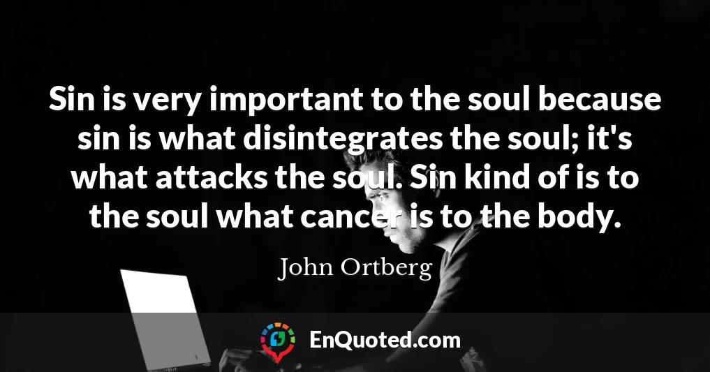 Sin is very important to the soul because sin is what disintegrates the soul; it's what attacks the soul. Sin kind of is to the soul what cancer is to the body.