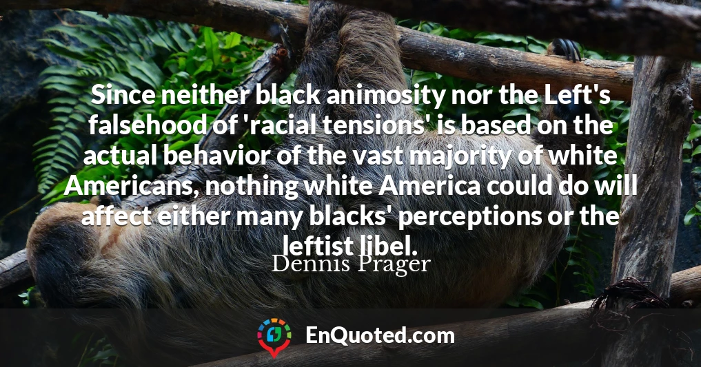 Since neither black animosity nor the Left's falsehood of 'racial tensions' is based on the actual behavior of the vast majority of white Americans, nothing white America could do will affect either many blacks' perceptions or the leftist libel.