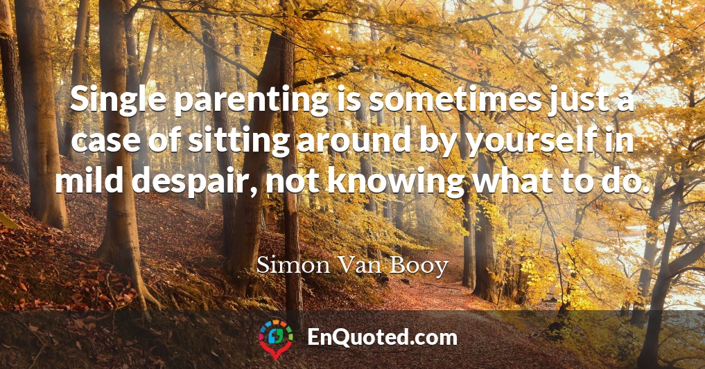 Single parenting is sometimes just a case of sitting around by yourself in mild despair, not knowing what to do.