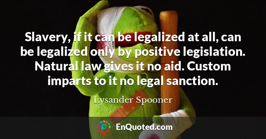 Slavery, if it can be legalized at all, can be legalized only by positive legislation. Natural law gives it no aid. Custom imparts to it no legal sanction.
