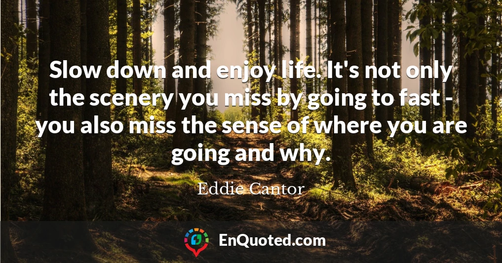 Slow down and enjoy life. It's not only the scenery you miss by going to fast - you also miss the sense of where you are going and why.
