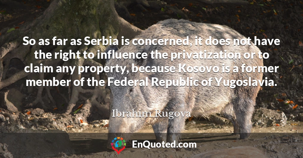 So as far as Serbia is concerned, it does not have the right to influence the privatization or to claim any property, because Kosovo is a former member of the Federal Republic of Yugoslavia.