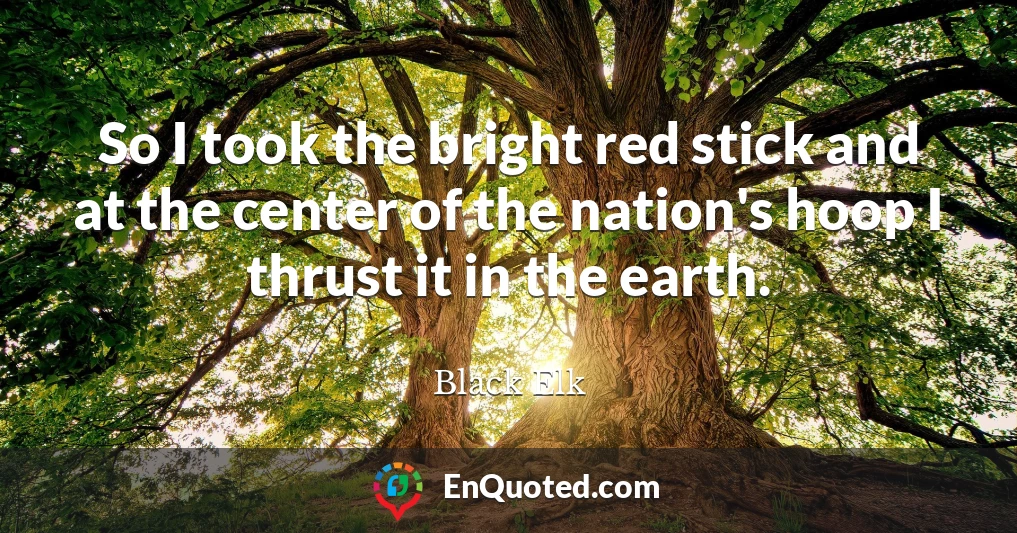 So I took the bright red stick and at the center of the nation's hoop I thrust it in the earth.
