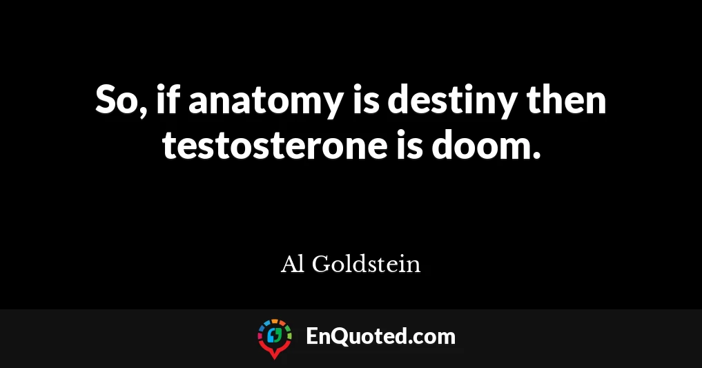 So, if anatomy is destiny then testosterone is doom.