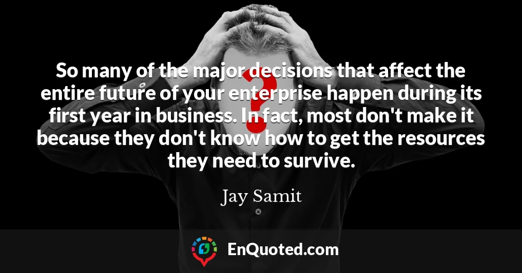 So many of the major decisions that affect the entire future of your enterprise happen during its first year in business. In fact, most don't make it because they don't know how to get the resources they need to survive.