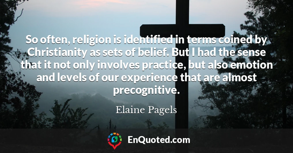 So often, religion is identified in terms coined by Christianity as sets of belief. But I had the sense that it not only involves practice, but also emotion and levels of our experience that are almost precognitive.