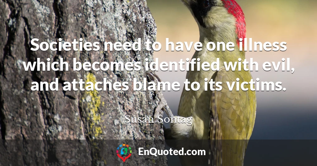 Societies need to have one illness which becomes identified with evil, and attaches blame to its victims.