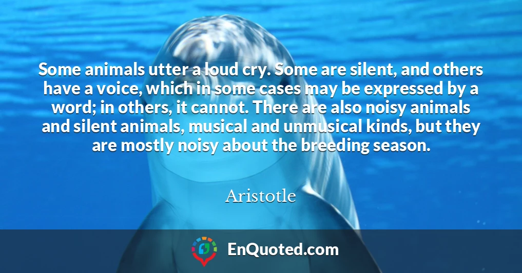 Some animals utter a loud cry. Some are silent, and others have a voice, which in some cases may be expressed by a word; in others, it cannot. There are also noisy animals and silent animals, musical and unmusical kinds, but they are mostly noisy about the breeding season.