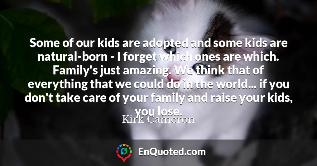 Some of our kids are adopted and some kids are natural-born - I forget which ones are which. Family's just amazing. We think that of everything that we could do in the world... if you don't take care of your family and raise your kids, you lose.