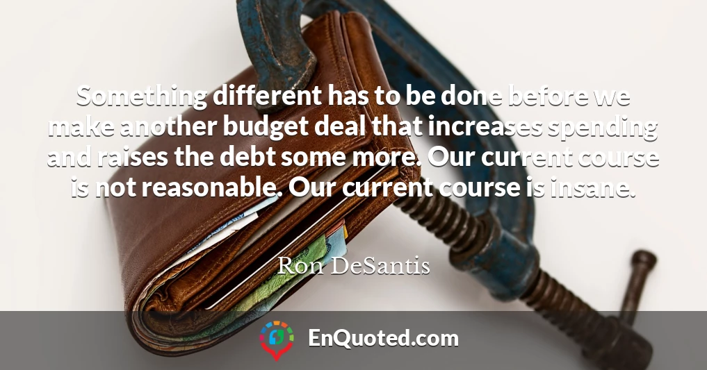 Something different has to be done before we make another budget deal that increases spending and raises the debt some more. Our current course is not reasonable. Our current course is insane.