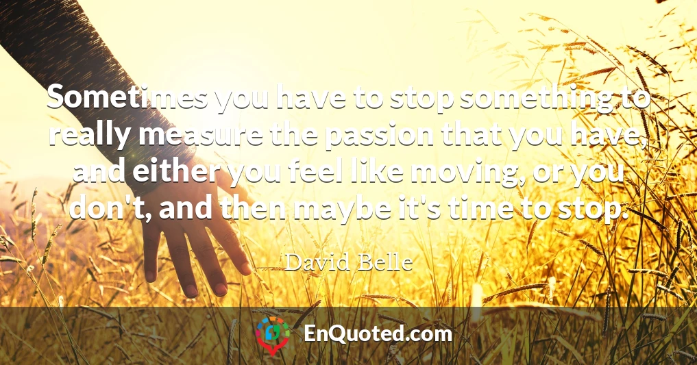 Sometimes you have to stop something to really measure the passion that you have, and either you feel like moving, or you don't, and then maybe it's time to stop.