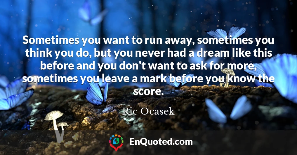 Sometimes you want to run away, sometimes you think you do, but you never had a dream like this before and you don't want to ask for more, sometimes you leave a mark before you know the score.