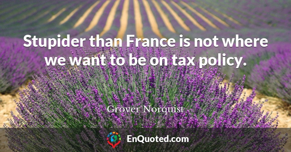 Stupider than France is not where we want to be on tax policy.