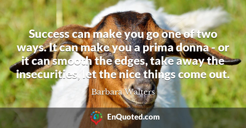 Success can make you go one of two ways. It can make you a prima donna - or it can smooth the edges, take away the insecurities, let the nice things come out.