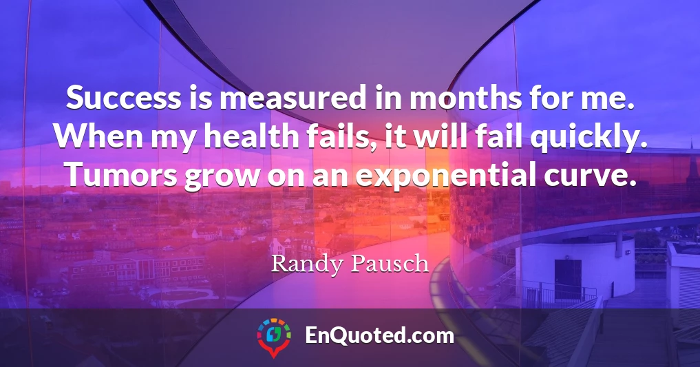 Success is measured in months for me. When my health fails, it will fail quickly. Tumors grow on an exponential curve.