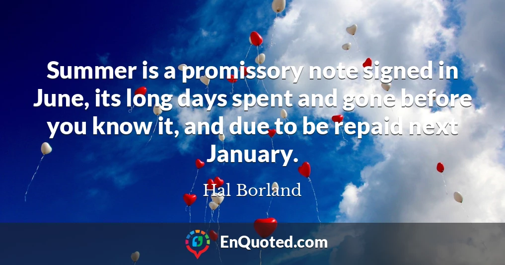 Summer is a promissory note signed in June, its long days spent and gone before you know it, and due to be repaid next January.