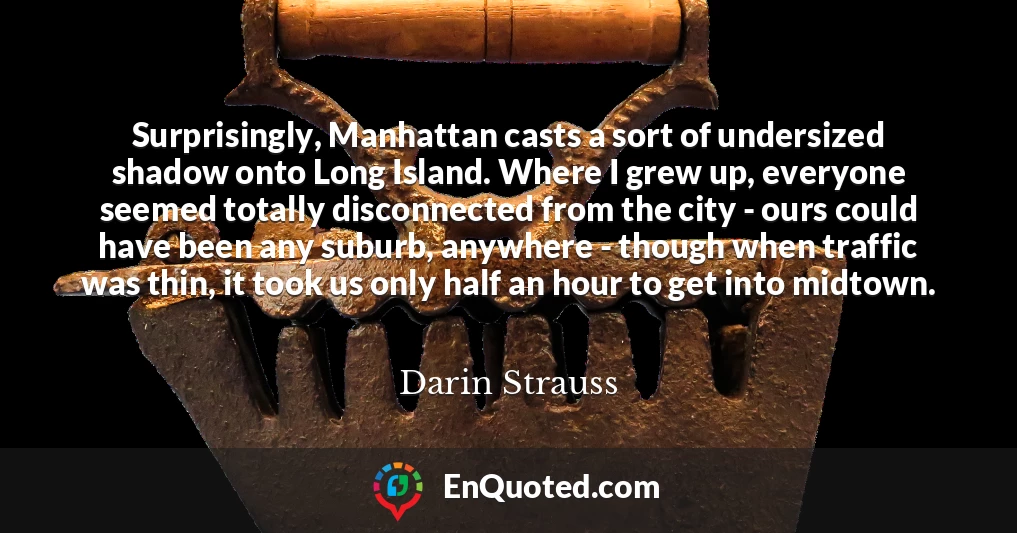 Surprisingly, Manhattan casts a sort of undersized shadow onto Long Island. Where I grew up, everyone seemed totally disconnected from the city - ours could have been any suburb, anywhere - though when traffic was thin, it took us only half an hour to get into midtown.