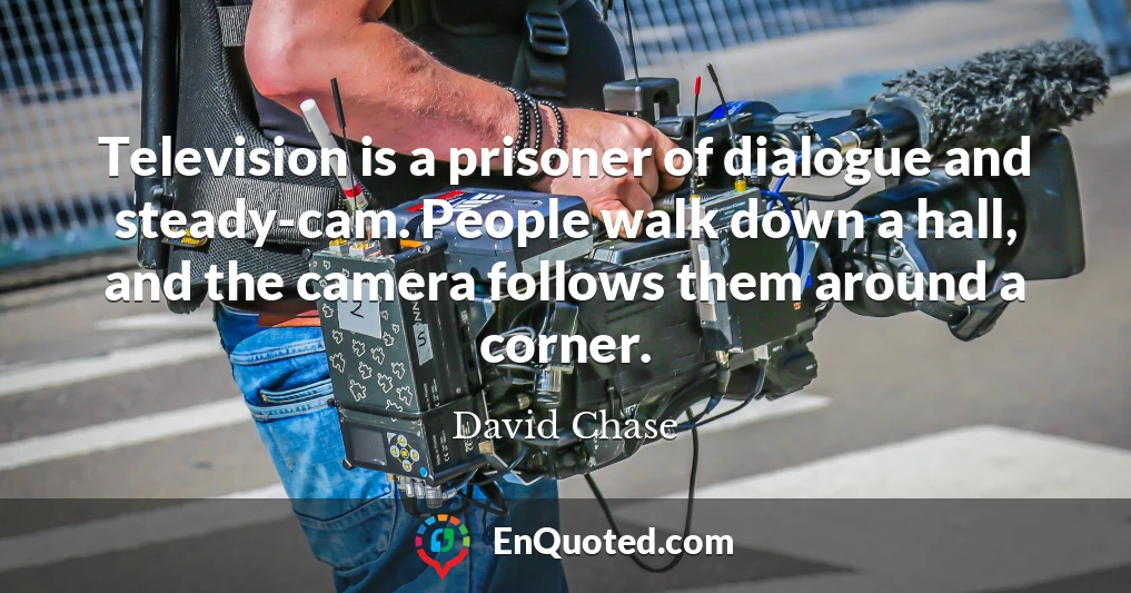 Television is a prisoner of dialogue and steady-cam. People walk down a hall, and the camera follows them around a corner.