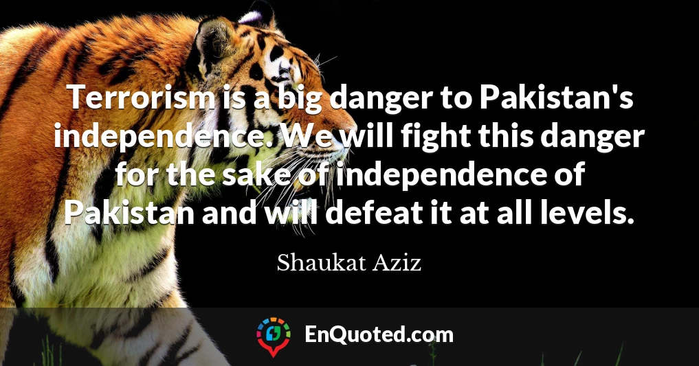 Terrorism is a big danger to Pakistan's independence. We will fight this danger for the sake of independence of Pakistan and will defeat it at all levels.