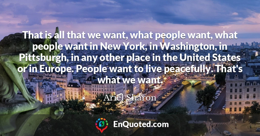 That is all that we want, what people want, what people want in New York, in Washington, in Pittsburgh, in any other place in the United States or in Europe. People want to live peacefully. That's what we want.