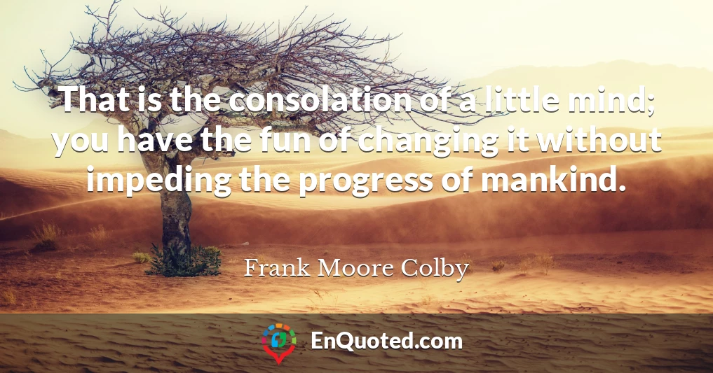 That is the consolation of a little mind; you have the fun of changing it without impeding the progress of mankind.