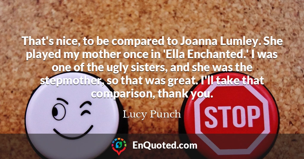 That's nice, to be compared to Joanna Lumley. She played my mother once in 'Ella Enchanted.' I was one of the ugly sisters, and she was the stepmother, so that was great. I'll take that comparison, thank you.