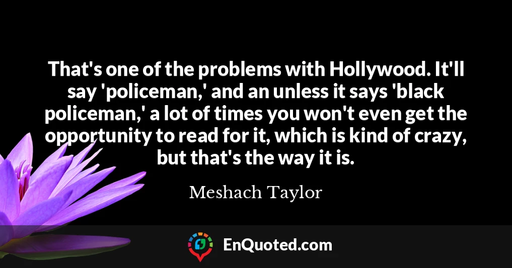 That's one of the problems with Hollywood. It'll say 'policeman,' and an unless it says 'black policeman,' a lot of times you won't even get the opportunity to read for it, which is kind of crazy, but that's the way it is.