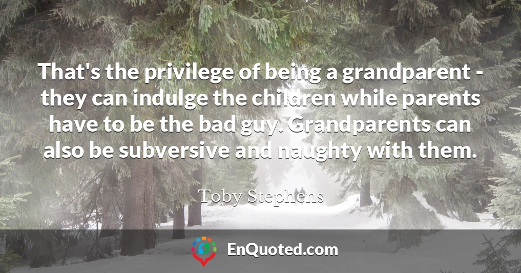 That's the privilege of being a grandparent - they can indulge the children while parents have to be the bad guy. Grandparents can also be subversive and naughty with them.