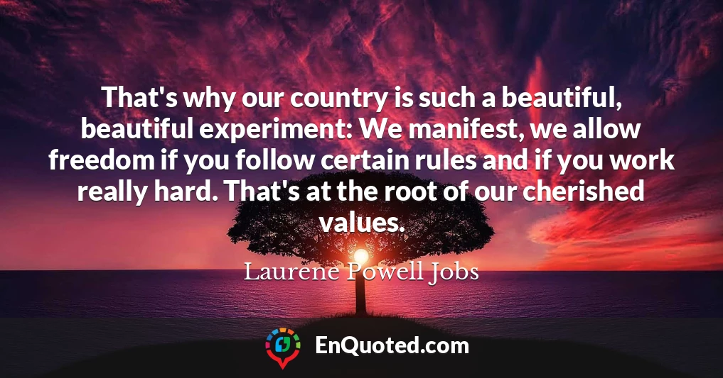 That's why our country is such a beautiful, beautiful experiment: We manifest, we allow freedom if you follow certain rules and if you work really hard. That's at the root of our cherished values.