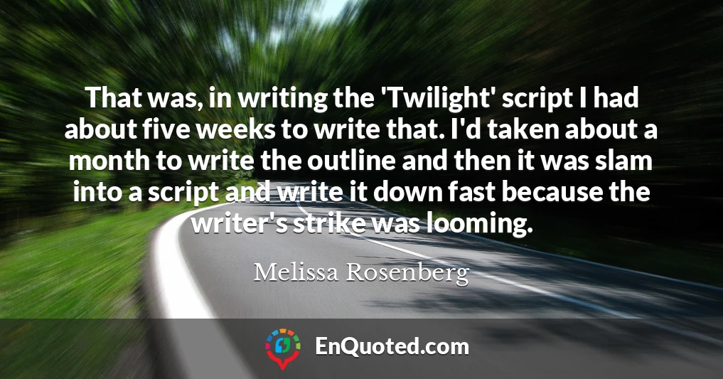 That was, in writing the 'Twilight' script I had about five weeks to write that. I'd taken about a month to write the outline and then it was slam into a script and write it down fast because the writer's strike was looming.