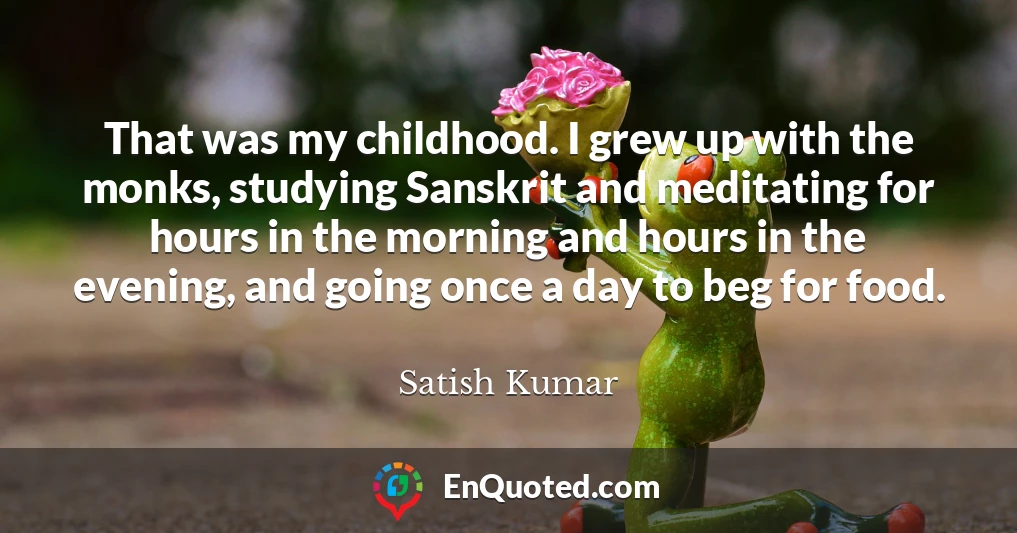 That was my childhood. I grew up with the monks, studying Sanskrit and meditating for hours in the morning and hours in the evening, and going once a day to beg for food.
