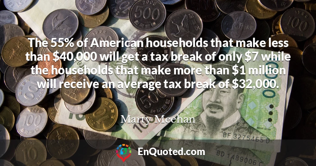 The 55% of American households that make less than $40,000 will get a tax break of only $7 while the households that make more than $1 million will receive an average tax break of $32,000.