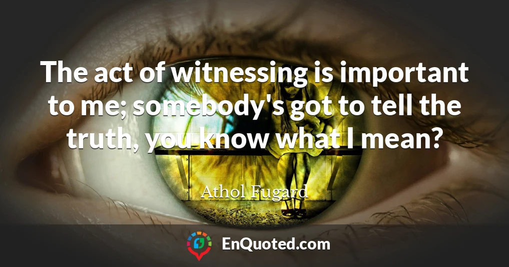 The act of witnessing is important to me; somebody's got to tell the truth, you know what I mean?