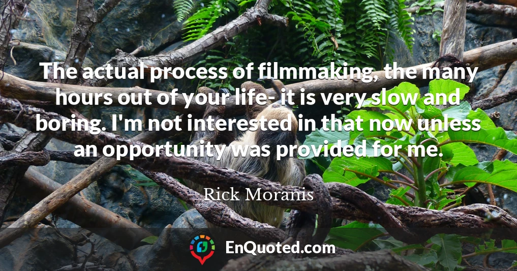The actual process of filmmaking, the many hours out of your life- it is very slow and boring. I'm not interested in that now unless an opportunity was provided for me.