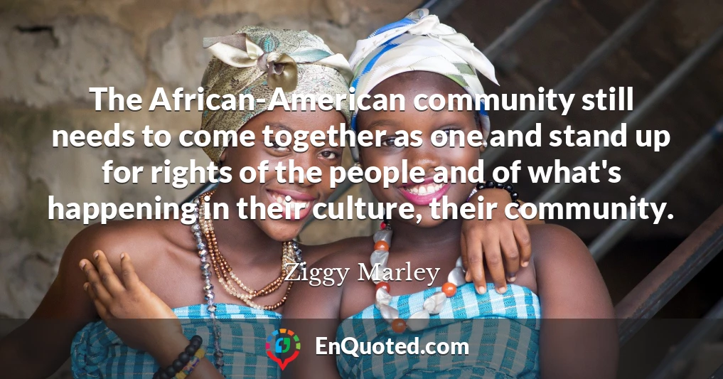 The African-American community still needs to come together as one and stand up for rights of the people and of what's happening in their culture, their community.