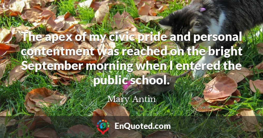 The apex of my civic pride and personal contentment was reached on the bright September morning when I entered the public school.