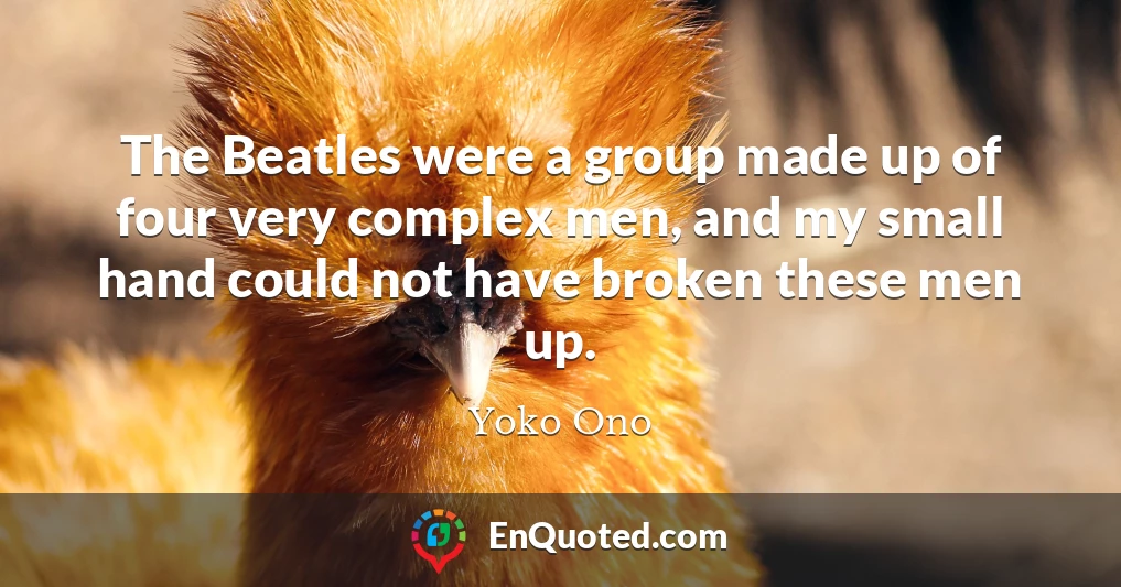 The Beatles were a group made up of four very complex men, and my small hand could not have broken these men up.