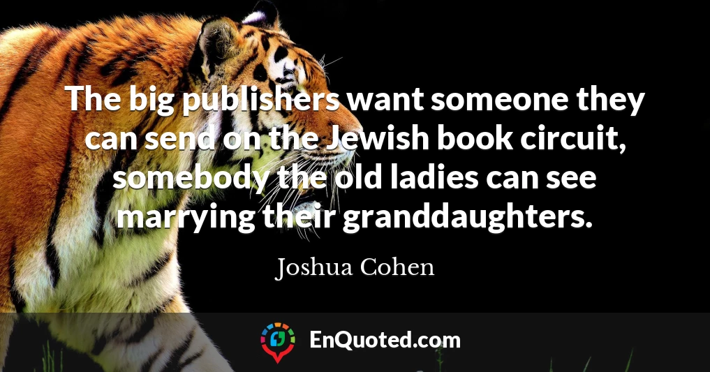 The big publishers want someone they can send on the Jewish book circuit, somebody the old ladies can see marrying their granddaughters.