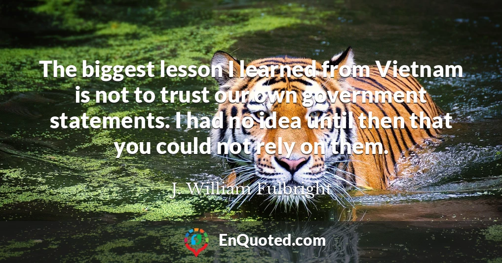 The biggest lesson I learned from Vietnam is not to trust our own government statements. I had no idea until then that you could not rely on them.