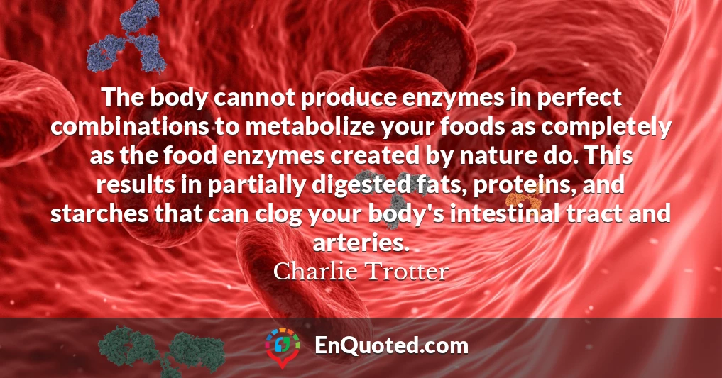 The body cannot produce enzymes in perfect combinations to metabolize your foods as completely as the food enzymes created by nature do. This results in partially digested fats, proteins, and starches that can clog your body's intestinal tract and arteries.