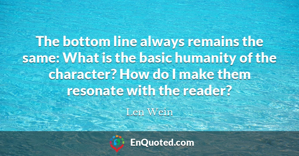The bottom line always remains the same: What is the basic humanity of the character? How do I make them resonate with the reader?