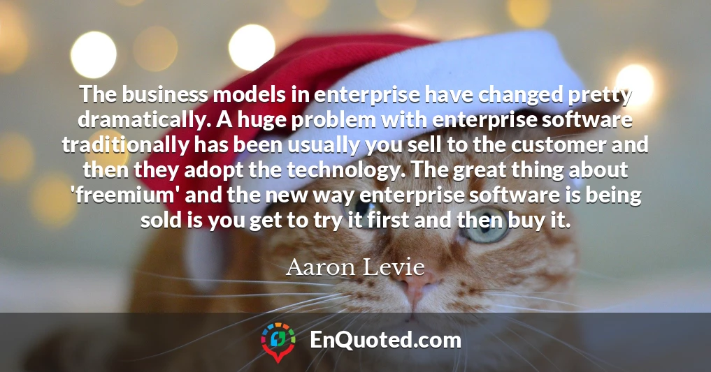 The business models in enterprise have changed pretty dramatically. A huge problem with enterprise software traditionally has been usually you sell to the customer and then they adopt the technology. The great thing about 'freemium' and the new way enterprise software is being sold is you get to try it first and then buy it.