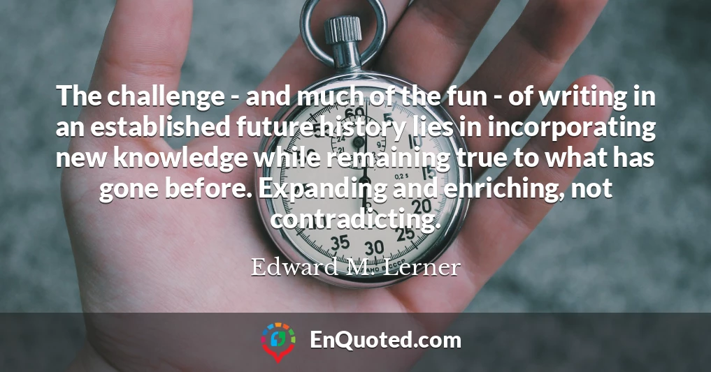 The challenge - and much of the fun - of writing in an established future history lies in incorporating new knowledge while remaining true to what has gone before. Expanding and enriching, not contradicting.