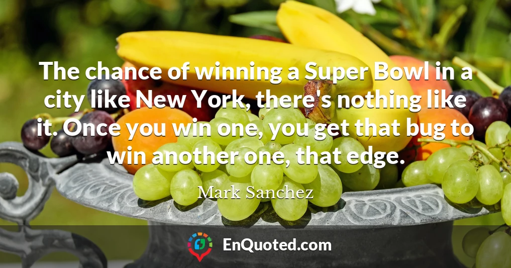 The chance of winning a Super Bowl in a city like New York, there's nothing like it. Once you win one, you get that bug to win another one, that edge.