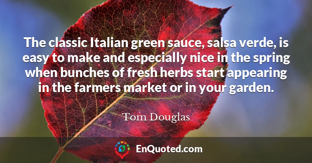 The classic Italian green sauce, salsa verde, is easy to make and especially nice in the spring when bunches of fresh herbs start appearing in the farmers market or in your garden.