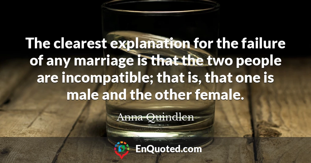 The clearest explanation for the failure of any marriage is that the two people are incompatible; that is, that one is male and the other female.
