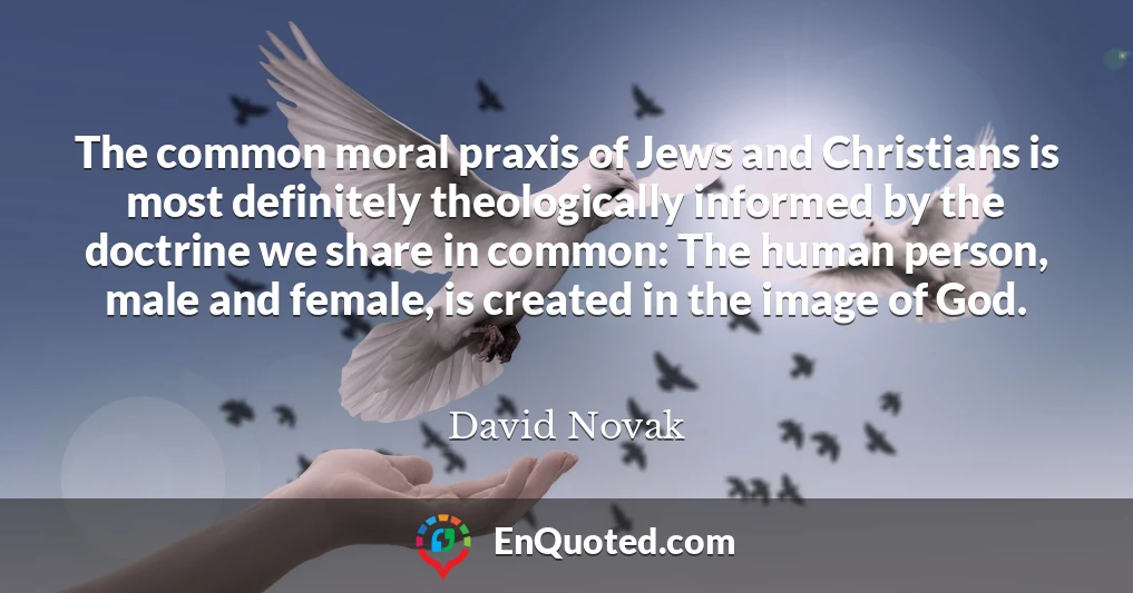 The common moral praxis of Jews and Christians is most definitely theologically informed by the doctrine we share in common: The human person, male and female, is created in the image of God.